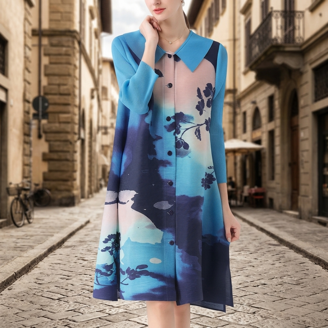 Long Draped Dress for Women with Long Sleeves