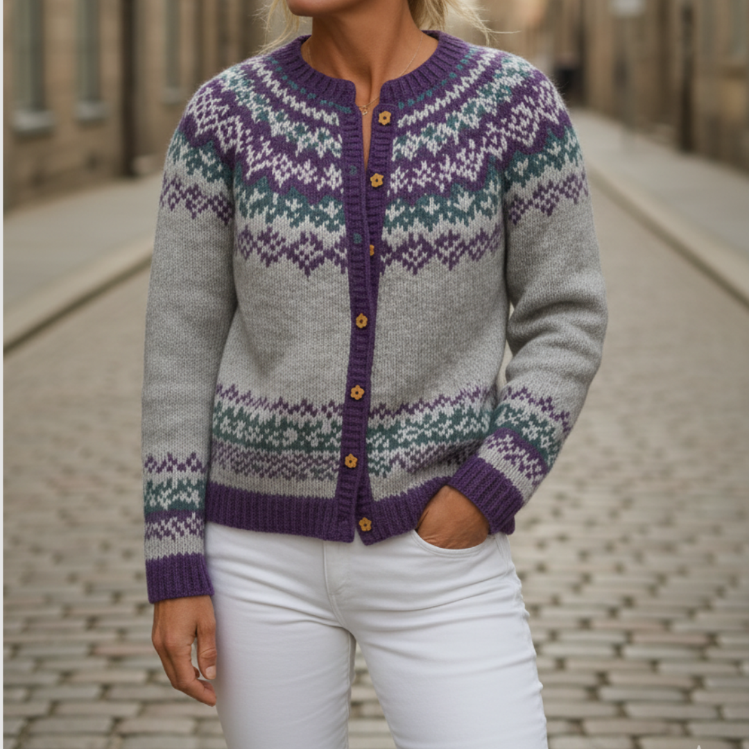Women's Gray Jacquard Fair Isle Cardigan