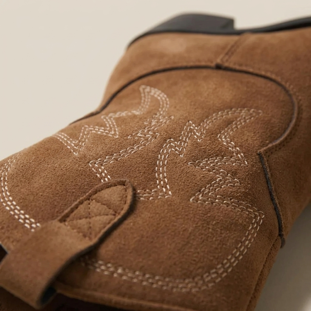 Women's Western Ankle Boots with Embroidery and Medium Heel