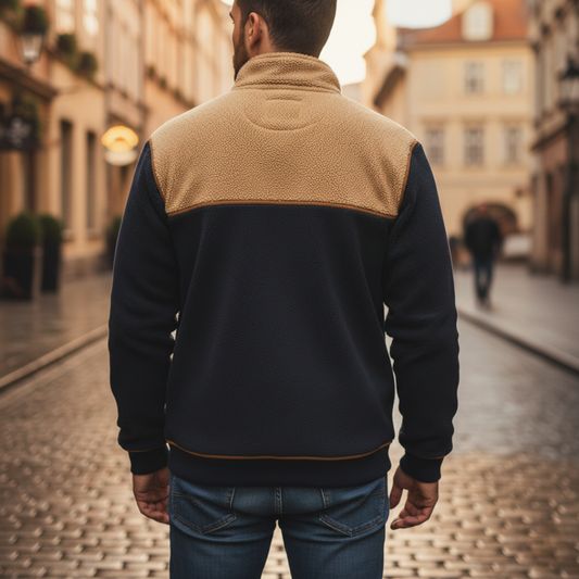 Men's Half Zip Fleece in Mixed Fabric