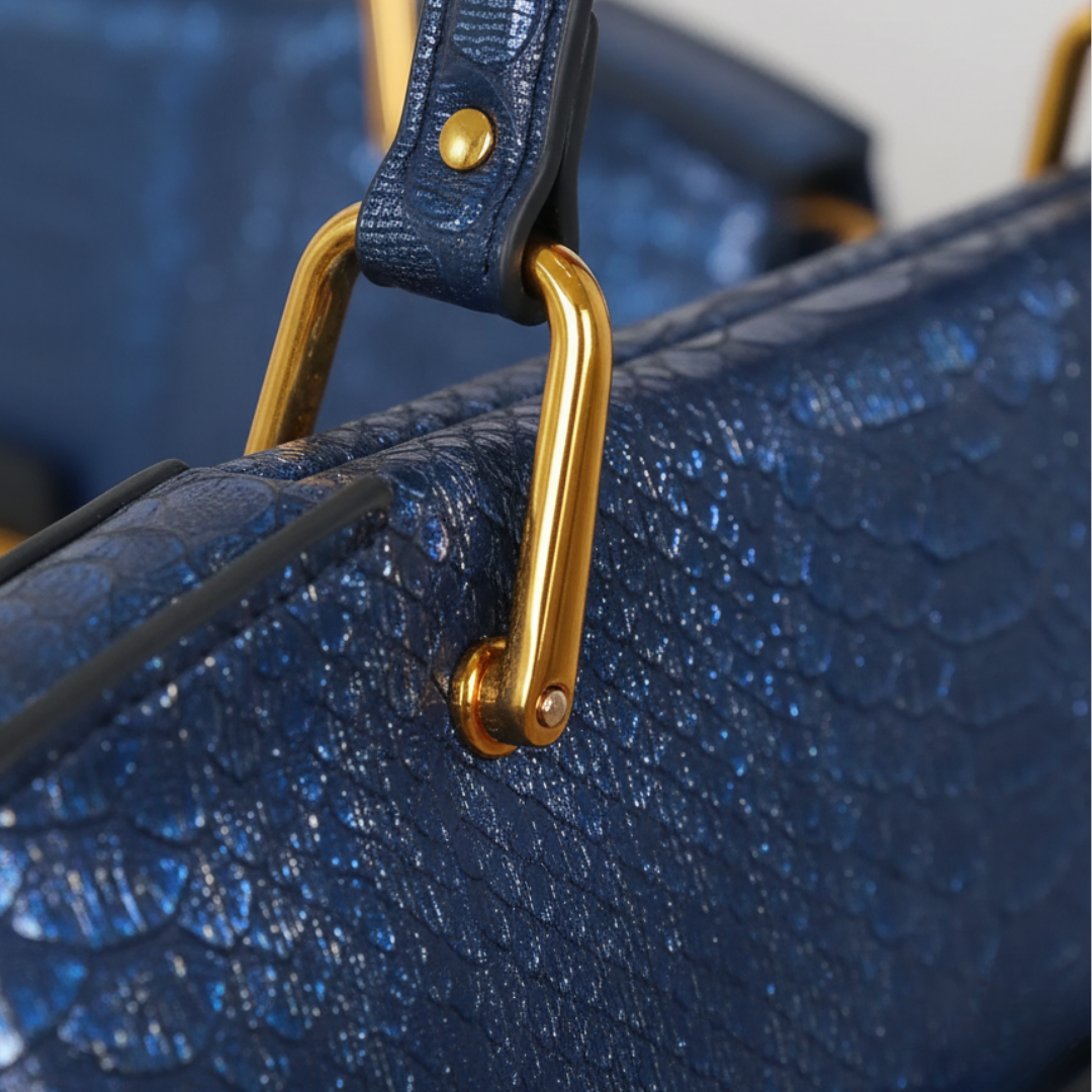Blue Synthetic Leather Women's Bag with Handles
