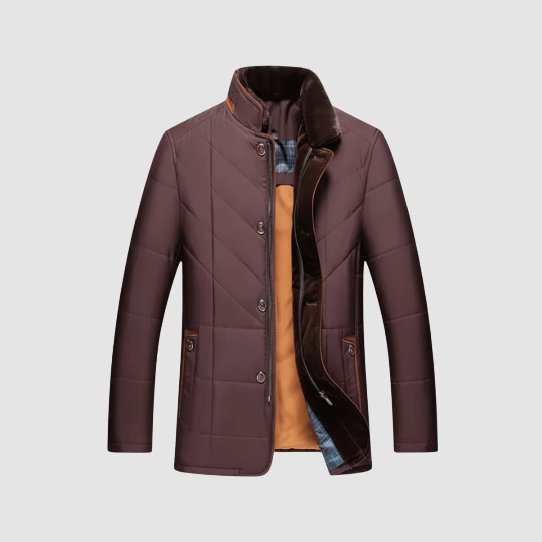 Brown Quilted Jacket with Velvet Collar