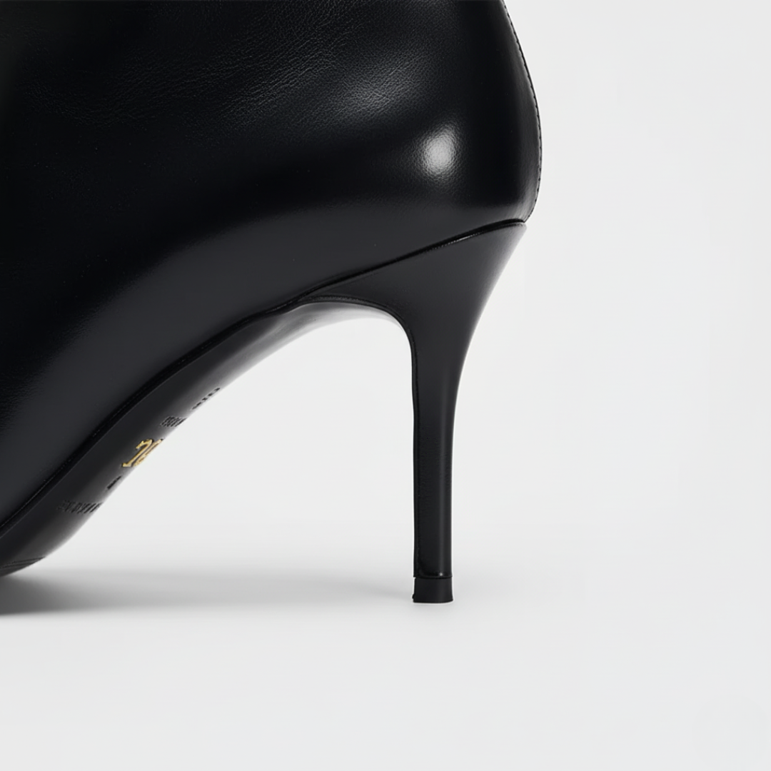 Women's Black Leather Ankle Boots with Heel