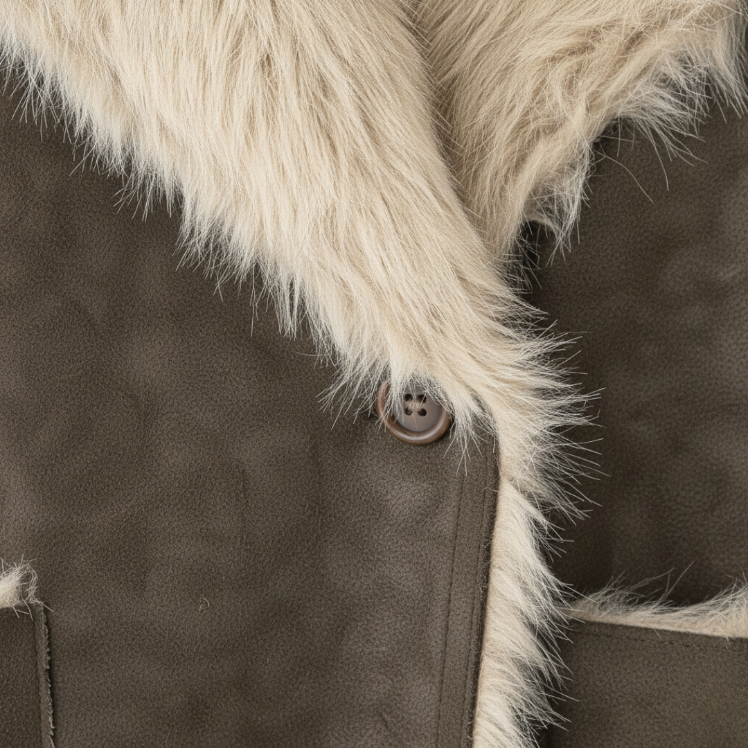 Brown Women's Coat in Synthetic Fabric with Faux Fur Collar