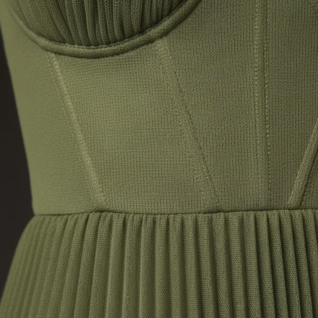 Long Pleated Green Dress for Women