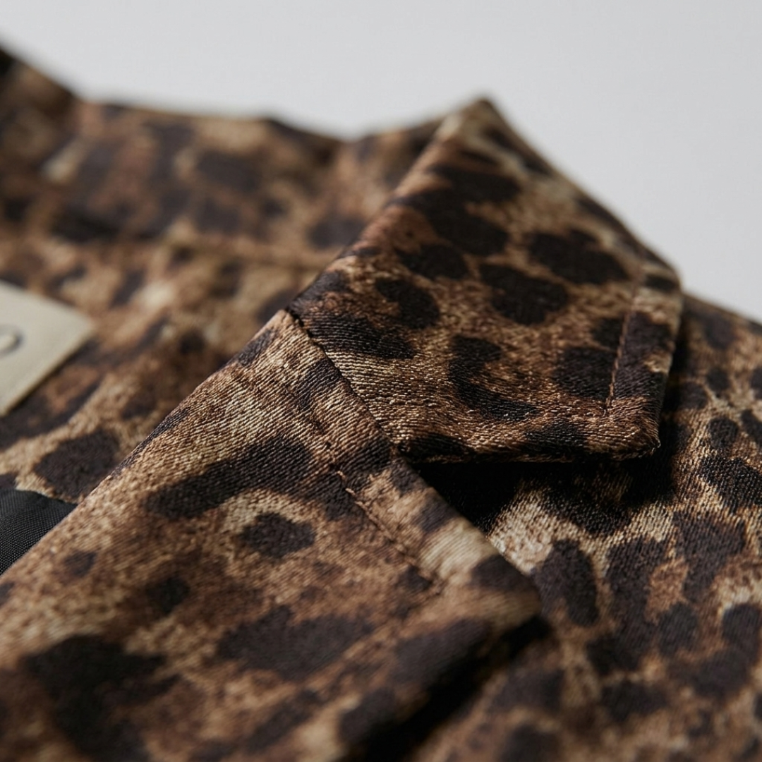 Complete Women's Double-Breasted Blazer with Belt and Leopard Print Pants