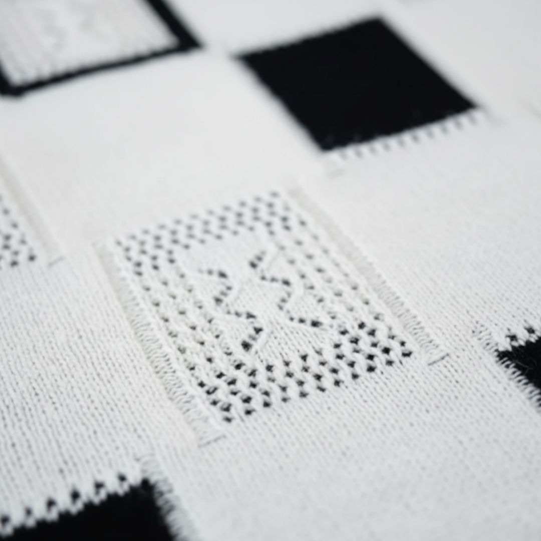 Women's Sweater in Soft Geometric White and Black Blend