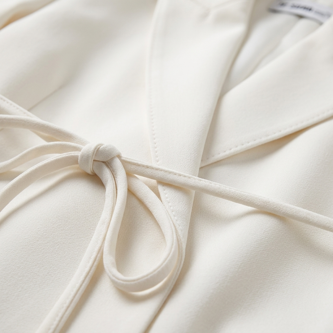 Women's Complete White Blazer with Belt and High-Waisted Wide Leg Trousers