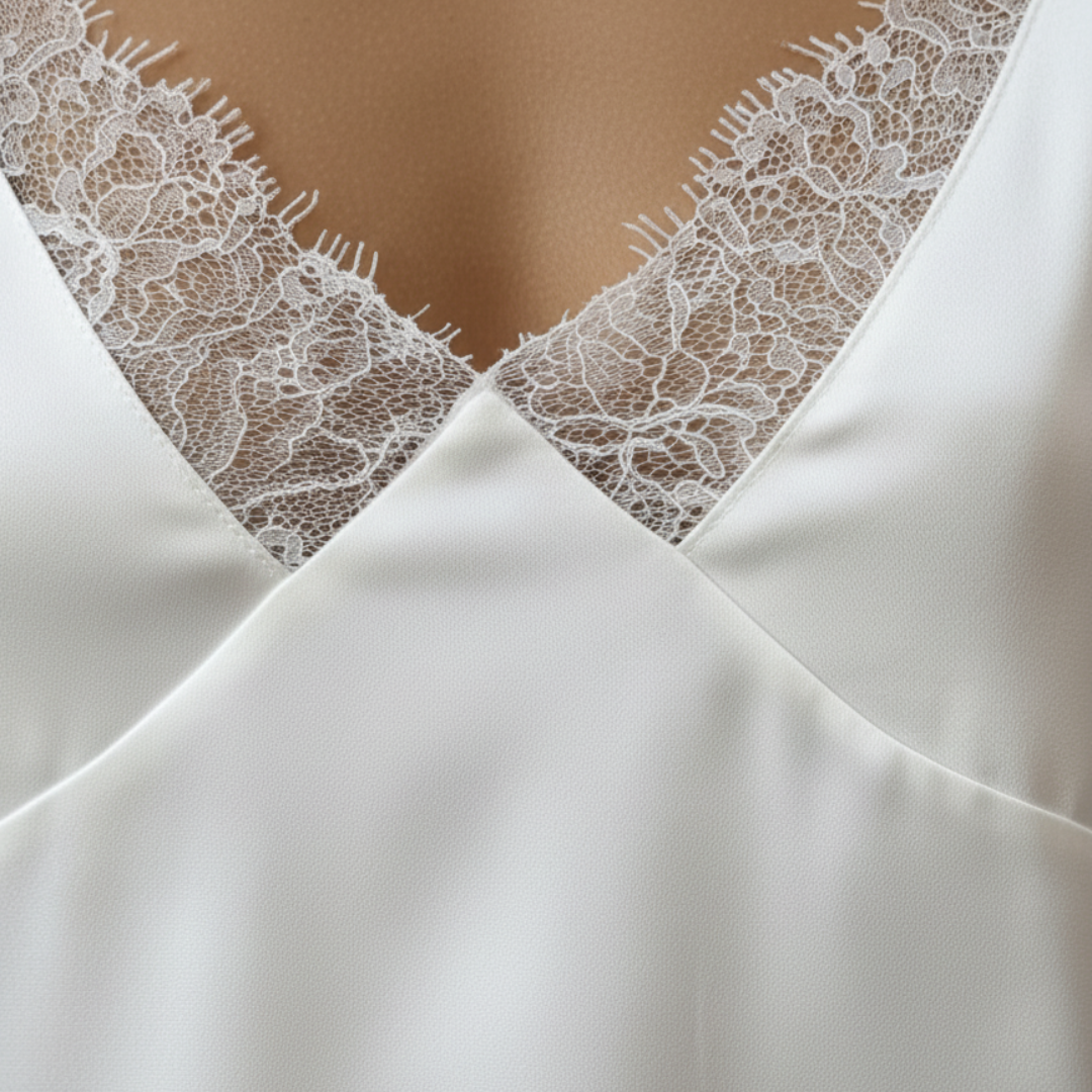 White Satin Mini Slip Dress for Women with V-Neck