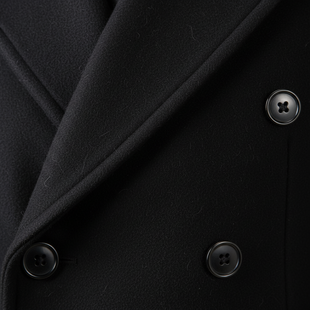 Dark Blue Men's Wool Blend Double-Breasted Winter Coat