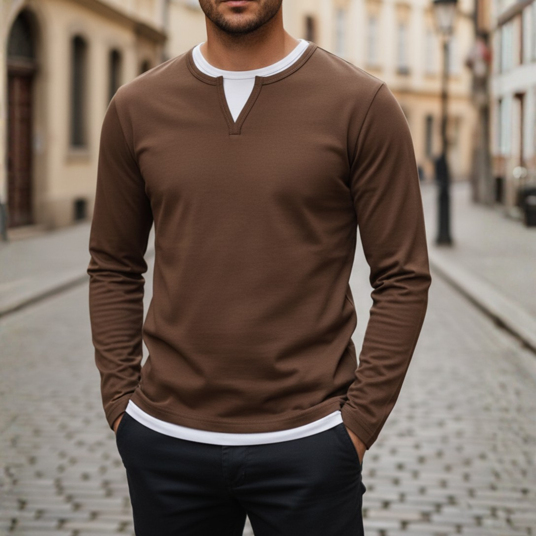 Men's Long Sleeve Hoodie with V-Neck in High-Quality Material