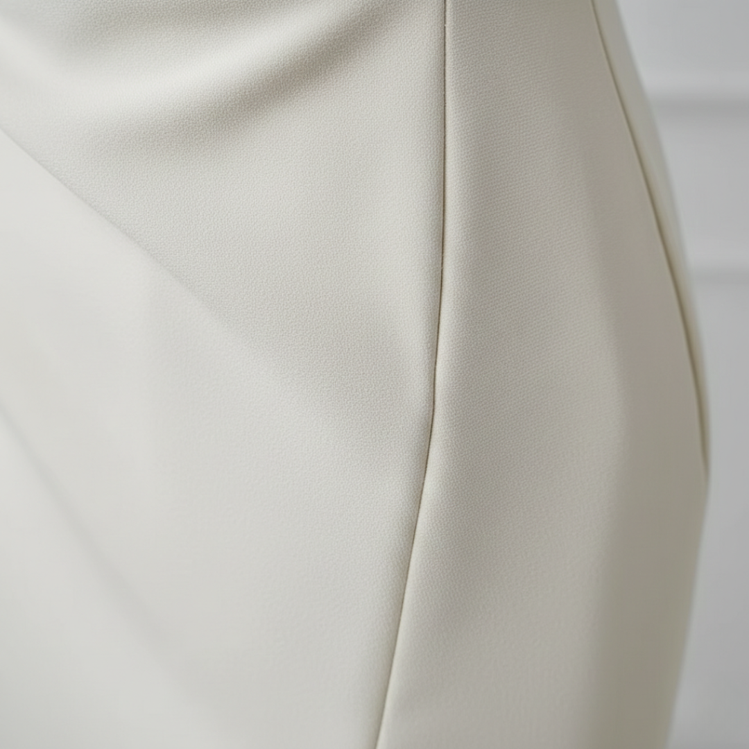 Women's Midi Dress with V-Neck and Three-Quarter Sleeves in Cream