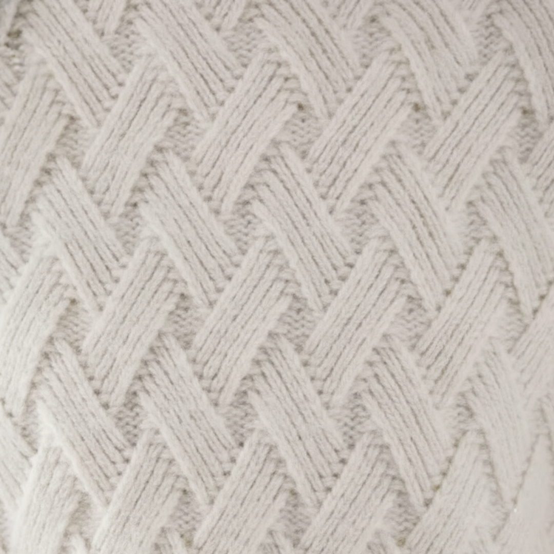 Women's Turtleneck Sweater with Braids in Beige and White