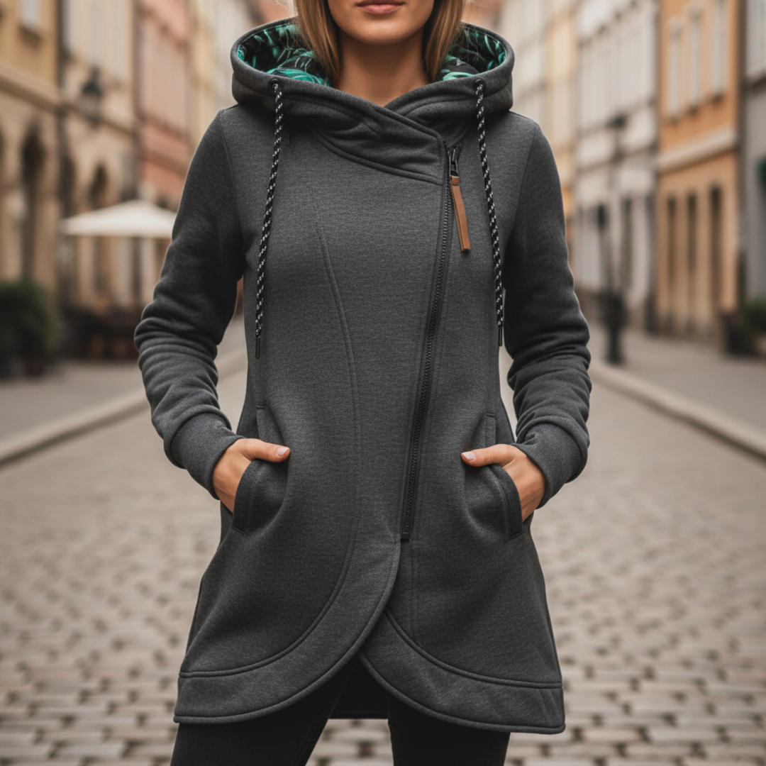 Long Women's Hoodie High-Quality Material Asymmetrical Casual
