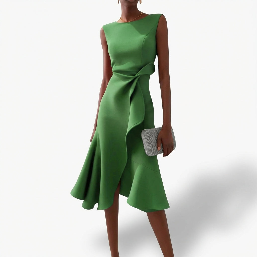 Women's Asymmetrical Ruffled Satin Draped Dress – Elegant