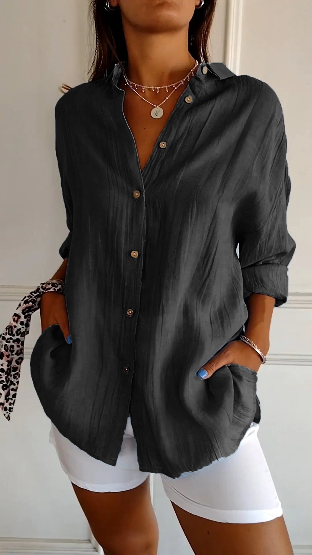 Women's Casual Button-Down Shirt Oversized Long Sleeve