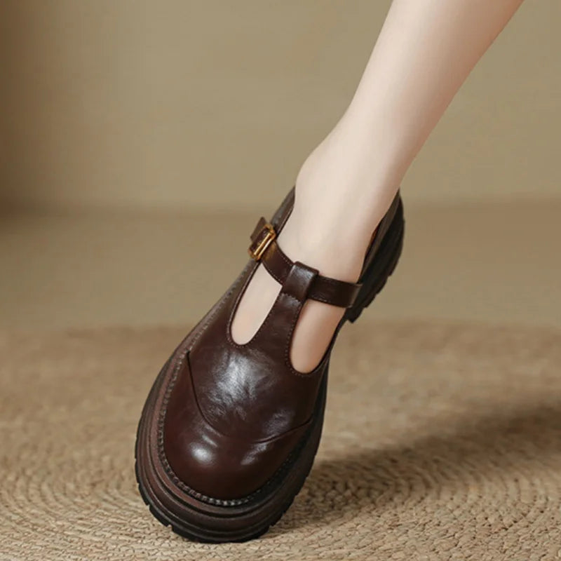 Blythe | Women's T-Bar Mary Jane Shoes Round Toe Brogue Low Heel 1