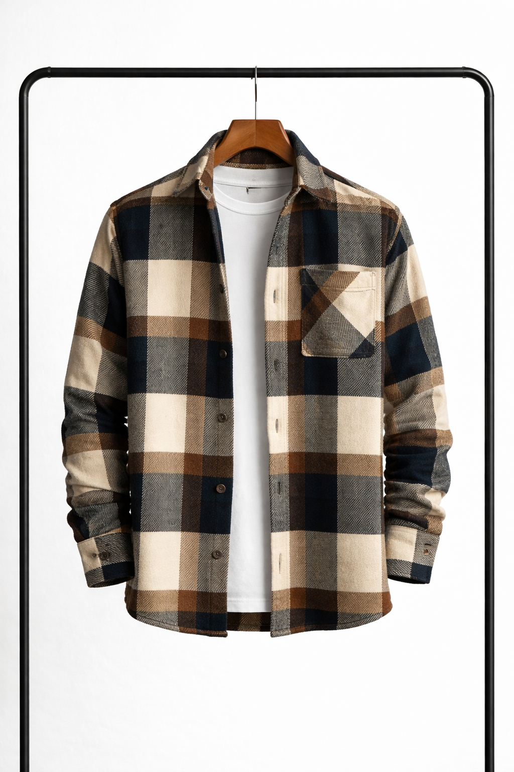 Men's Flannel Checkered Shirt Sleeveless Long Sleeve