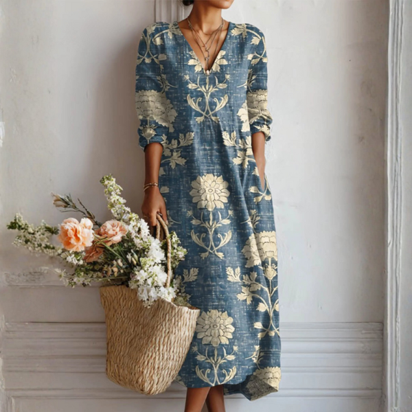 Elegant Women's Sleeveless Floral Dress with V-Neck – Ceremony