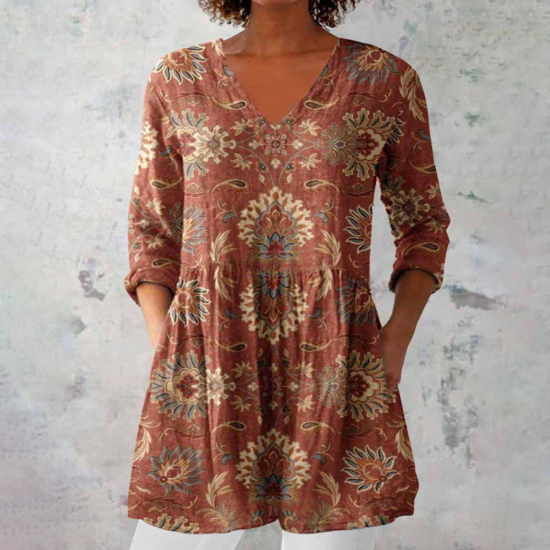 Women's V-Neck 3/4 Sleeve Printed Tunic