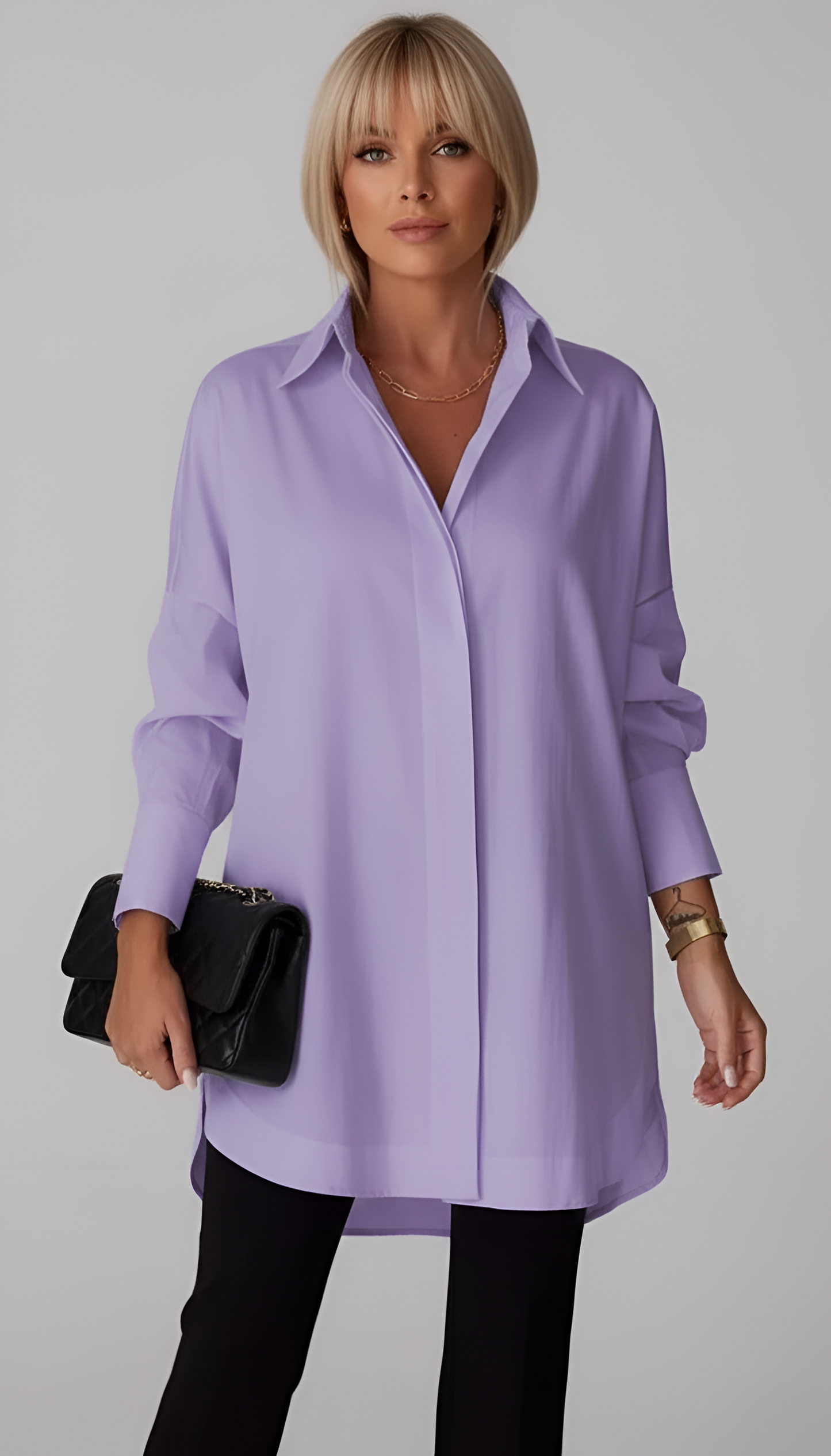 Women's Oversized Cotton Shirt with Classic Collar – Long Sleeve