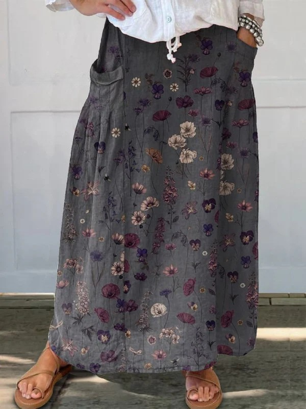 Ivy™ | Flower Art Print Pocket Skirt 0