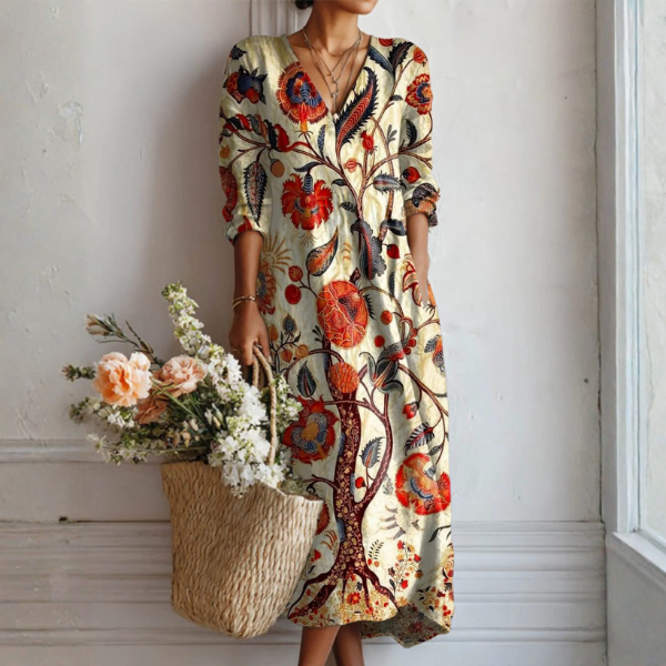 Women's Floral Sleeveless Midi Dress with V-Neck