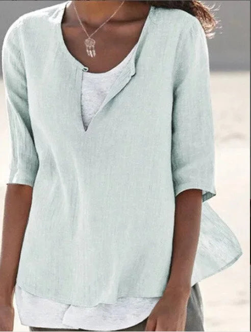 Women's 3/4 Sleeve Blouse Split Neck Casual Top