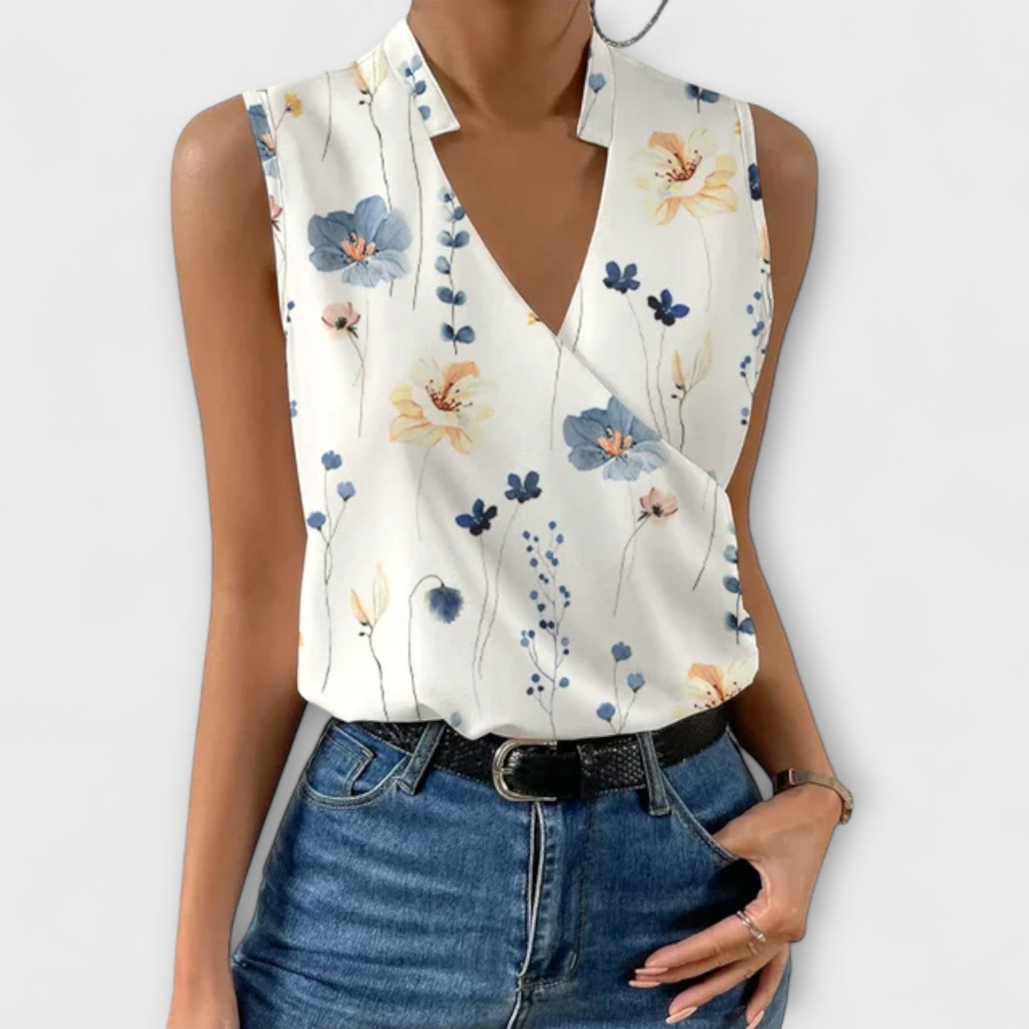 Women's Sleeveless Wrap V-Neck Top Collared Blouse