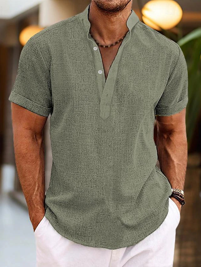 Men's Polo Shirt V-Detail Slim Fit Short Sleeve