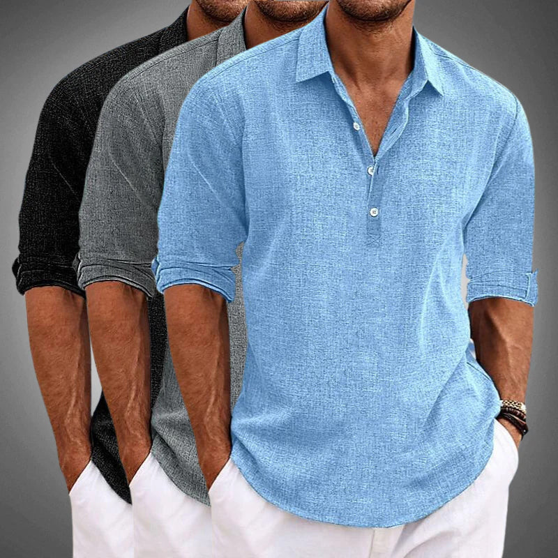 Men's Summer Linen Shirt with Half Collar – Casual