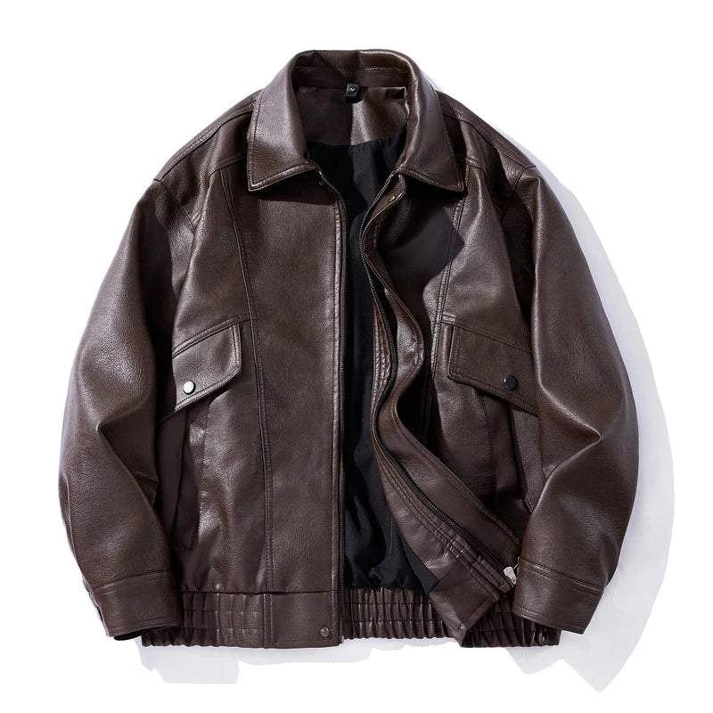 Men's Leather Bomber Jacket Sleeveless Slim Fit Casual