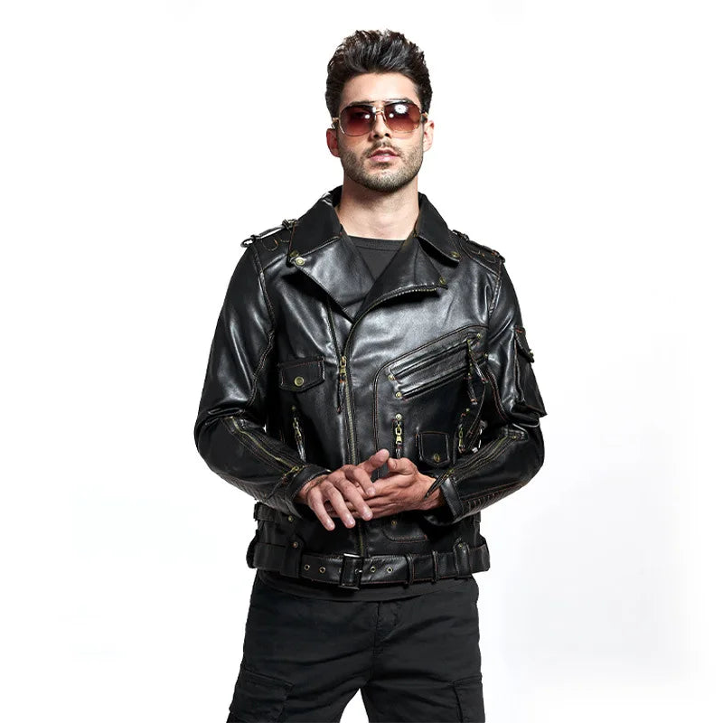 Men's PU Jacket Synthetic Leather Sleeveless with Zipper Pockets