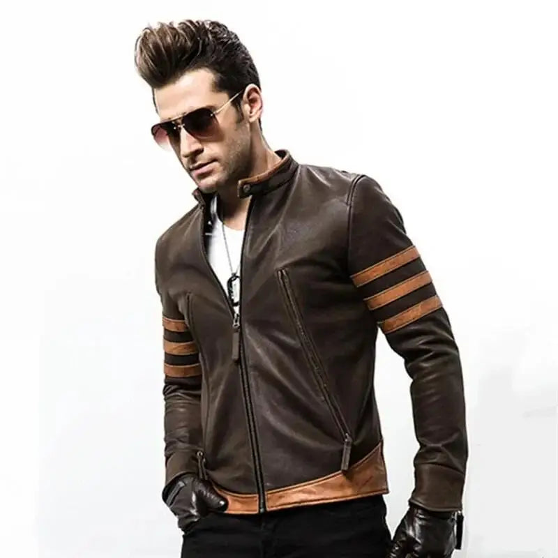 Men's Slim Fit Short Sleeveless Retro Logan Bomber PU Leather Jacket