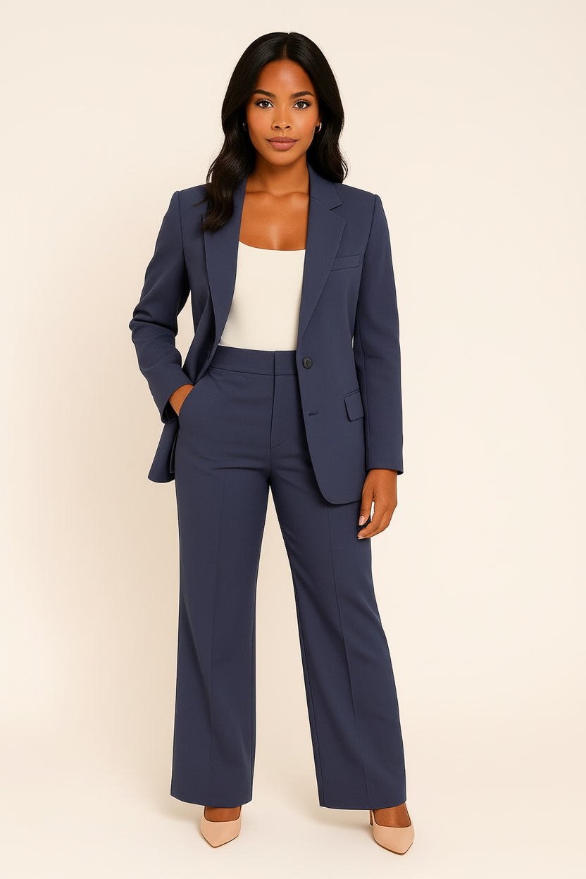 Elegant Women's Complete Outfit in Fabric with Blazer and Slim Fit Pants