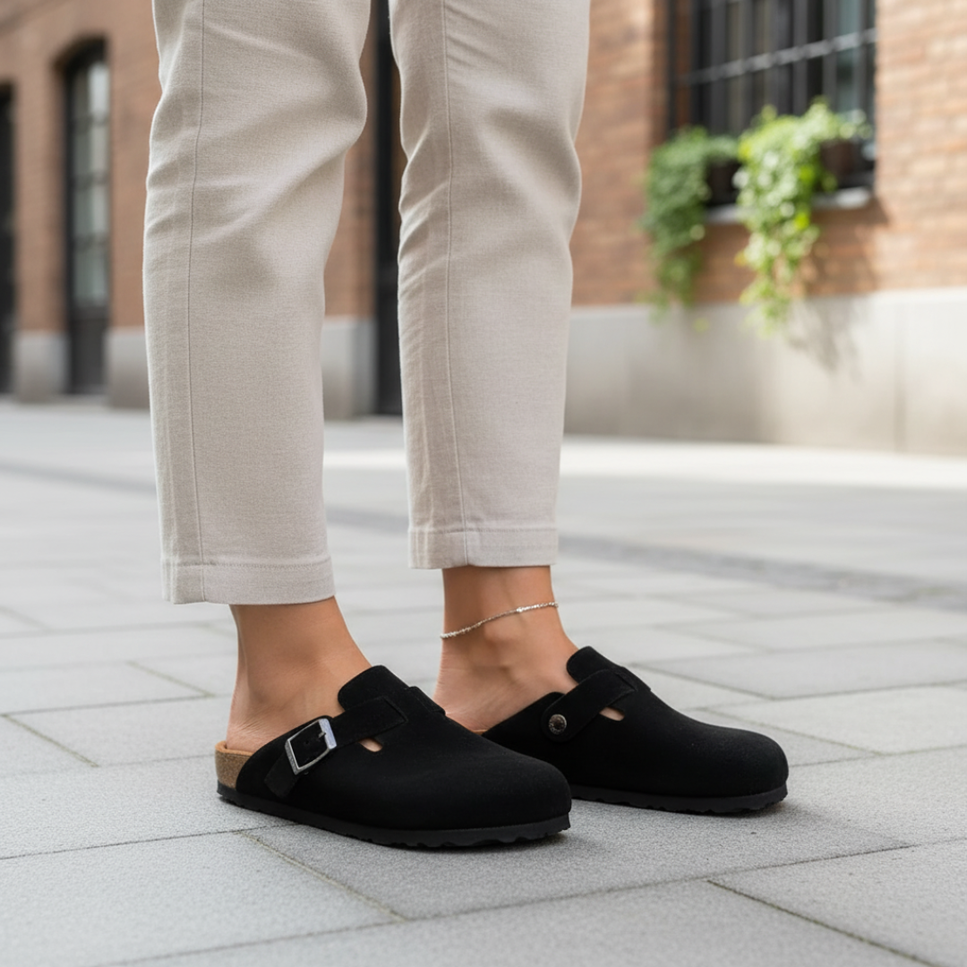 Unisex Low Leather Clogs with Adjustable Buckle