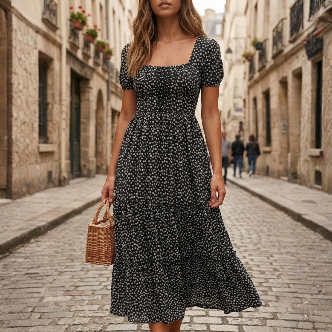Women's Summer Floral Maxi Dress with Square Neckline