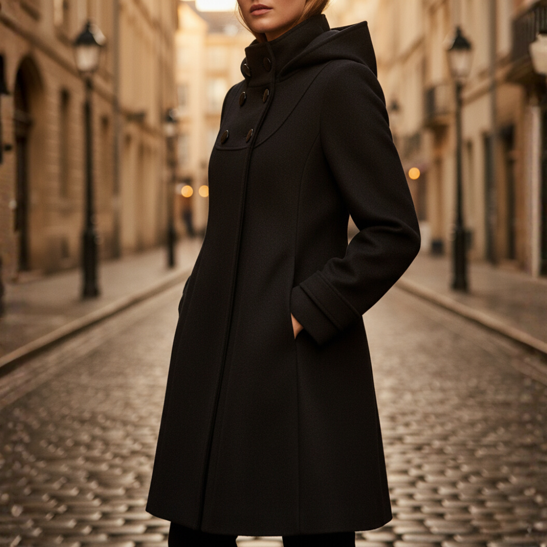 Women's Winter Coat Mixed Material with Hood and Buttons
