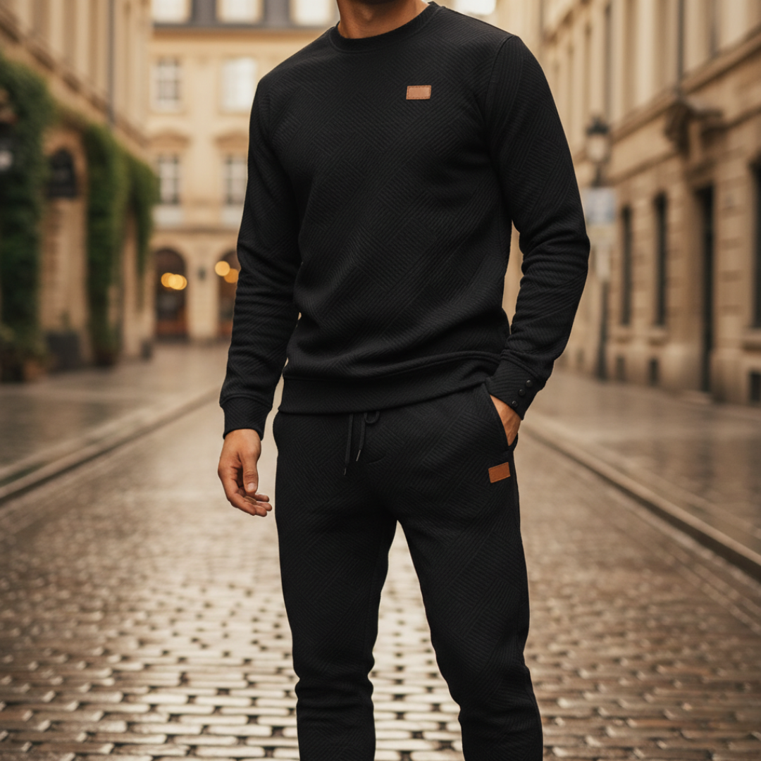Men's Coordinated Sweatshirt and Pants Set with Geometric Pattern