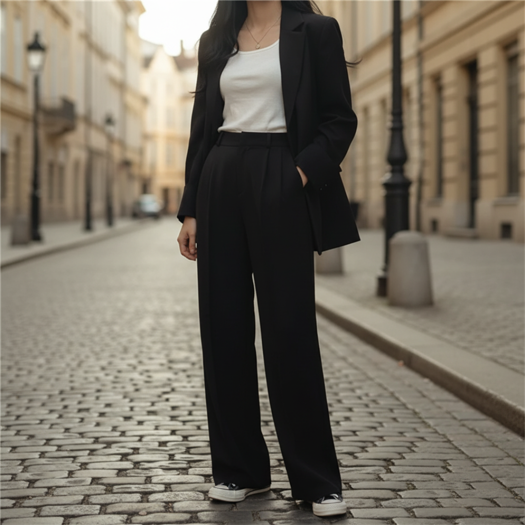 Women's Suit with Single-Breasted Blazer and Wide-Leg Trousers