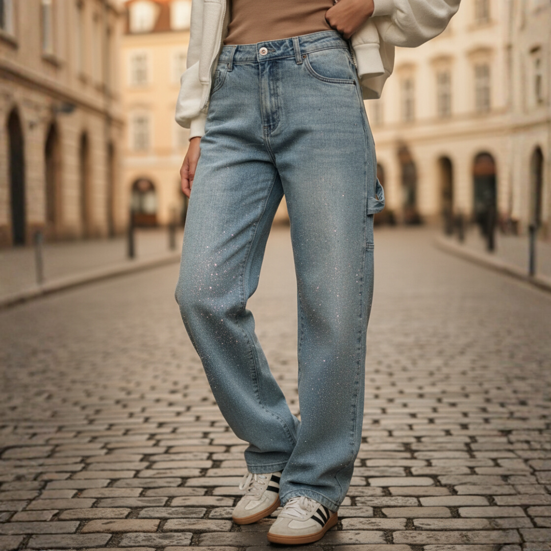 Women's Denim Jeans with Rhinestones