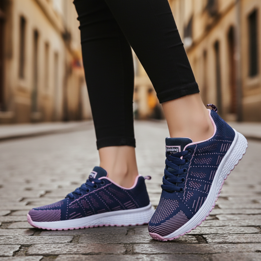 Women's Black Breathable Mesh Running Shoes with White Sole
