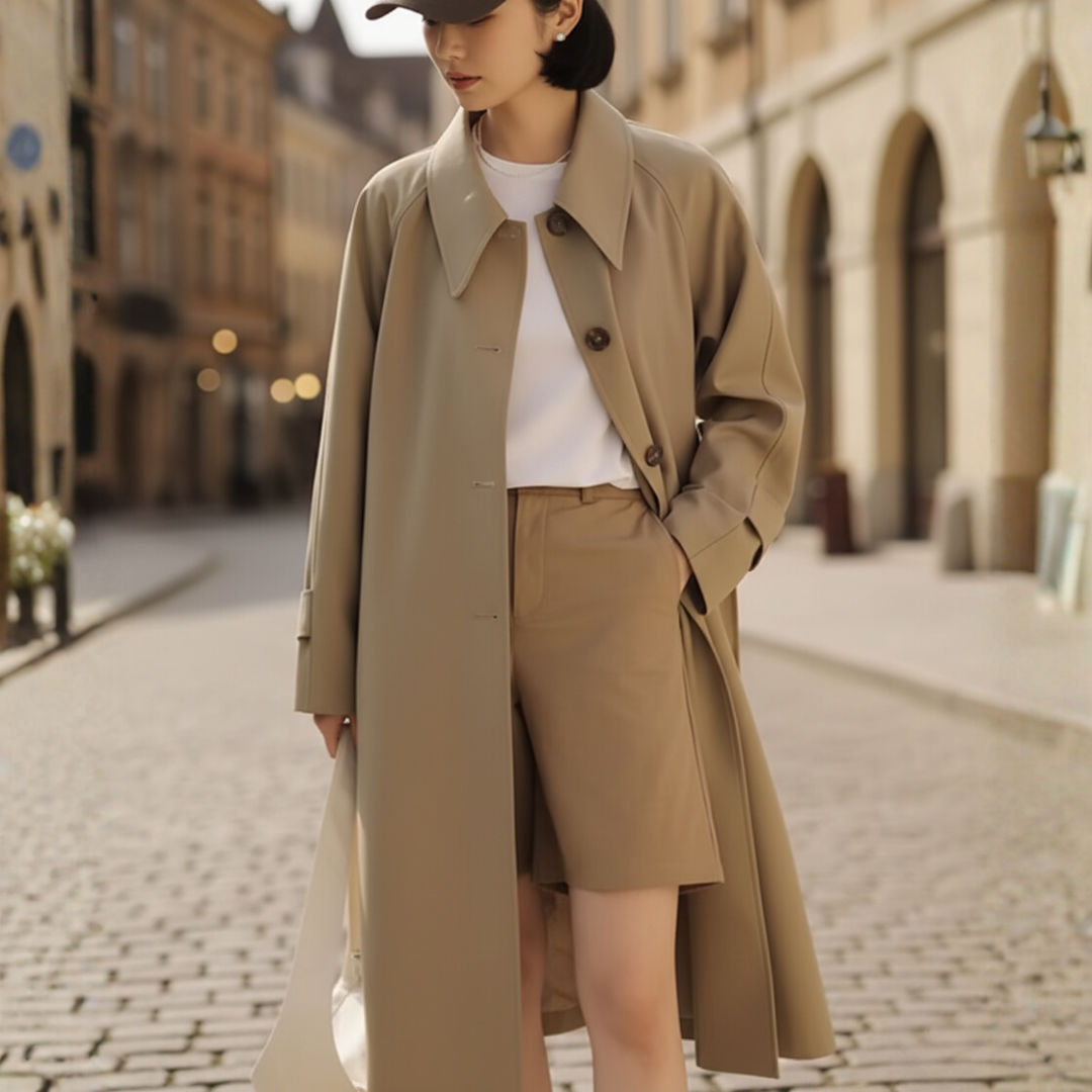 Long Oversized Women's Trench in Lightweight Fabric
