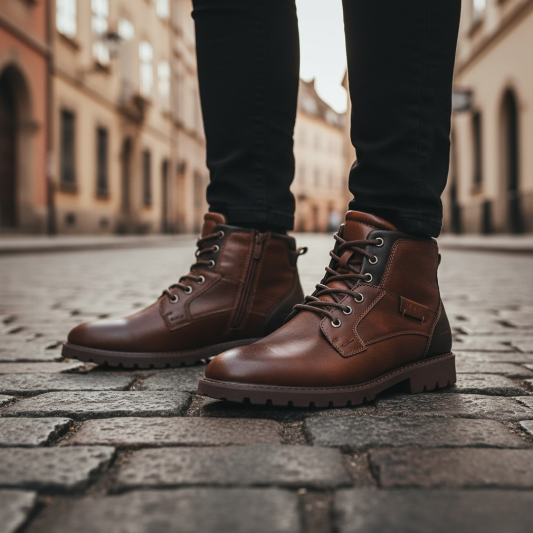 Men's Faux Leather Ankle Boots with Zip and Laces