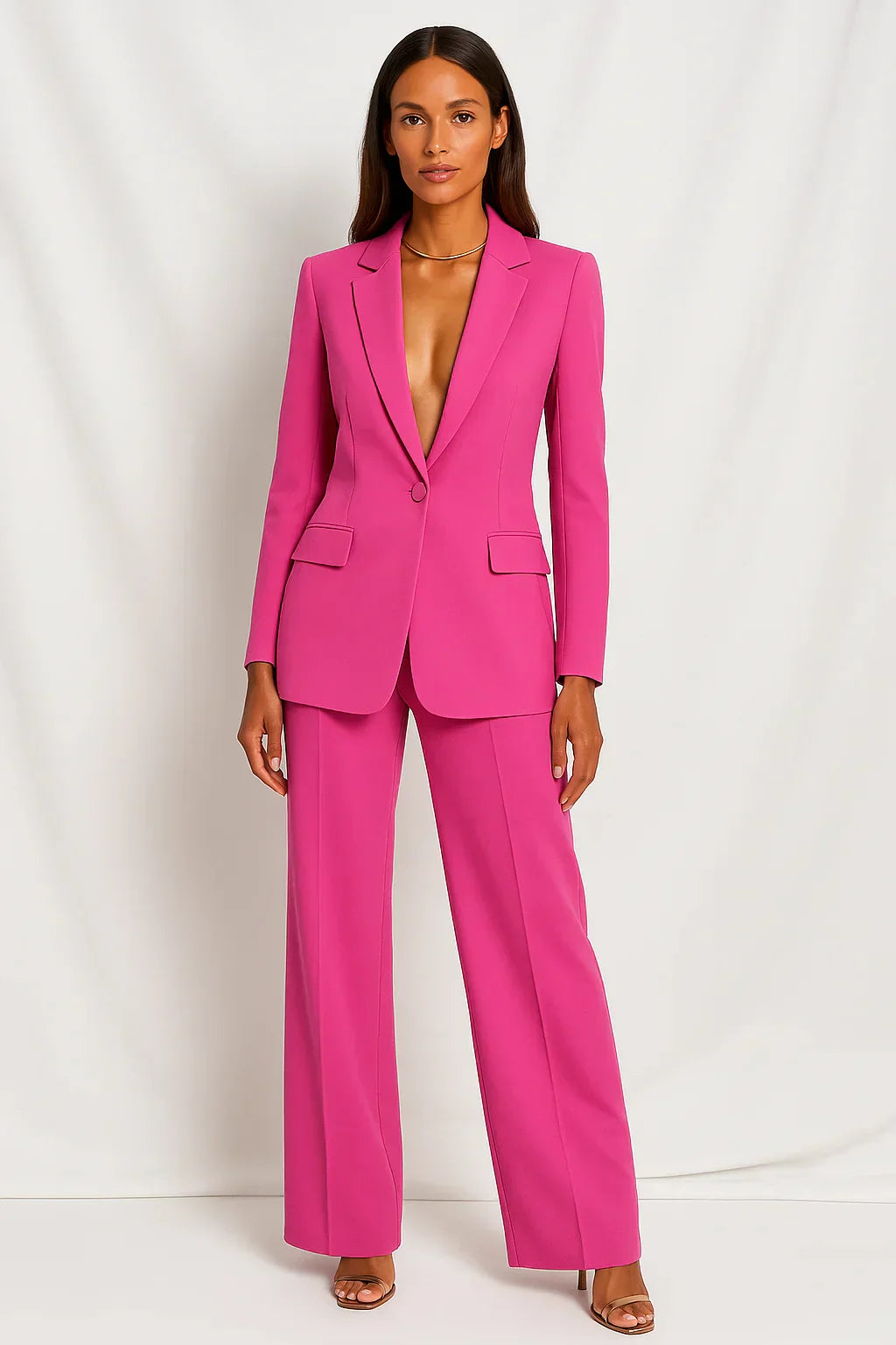 Women's Slim Fit Velvet Blazer and Pants with Buttons