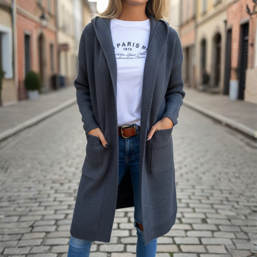Long Women's Knit Cardigan with Hood