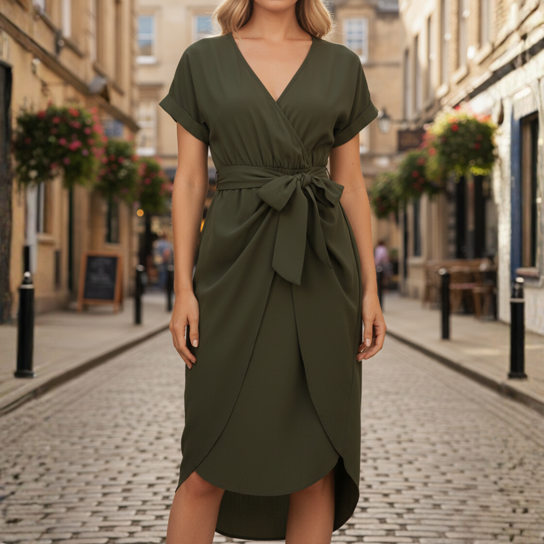 Women's Structured Fabric Dress with V-Neck