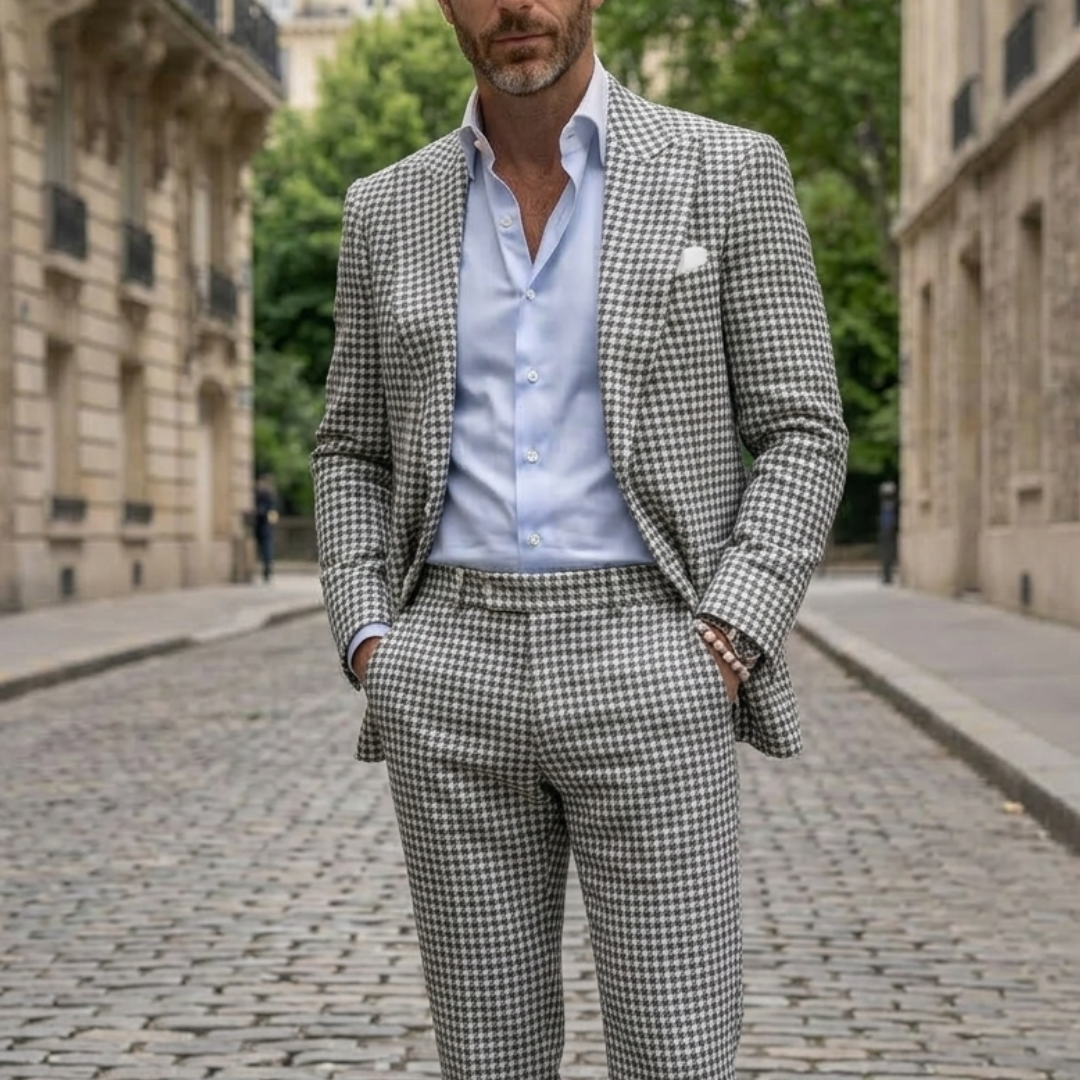 Men's Houndstooth Blazer Jacket Slim Fit Autumn