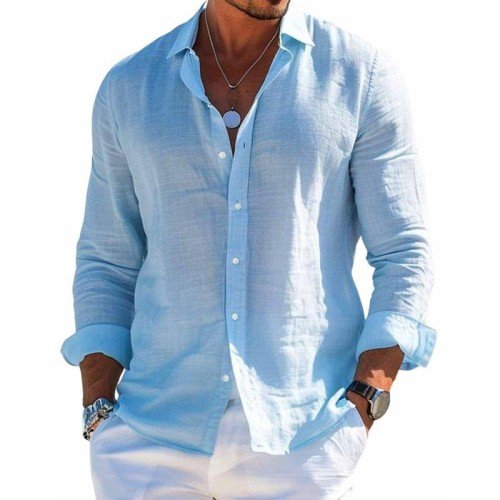 Men's Linen Button-Up Casual Summer Shirt
