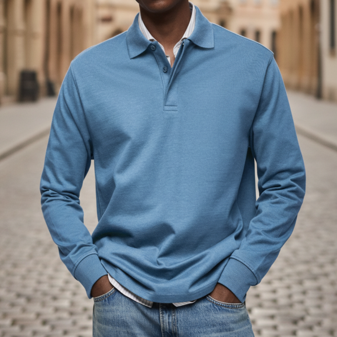 Men's Long Sleeve Polo with Collar and Button